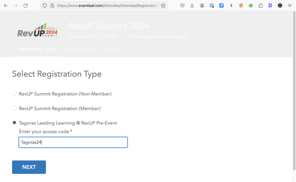 RevUP Summit registration types